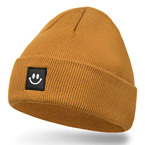 EKMTBJXY Bonnet Homme Chapeau Hiver Femme Bonnet Tricoté Chaud Bonnet à Revers Doux, A1# Marron, Taille Unique Cover