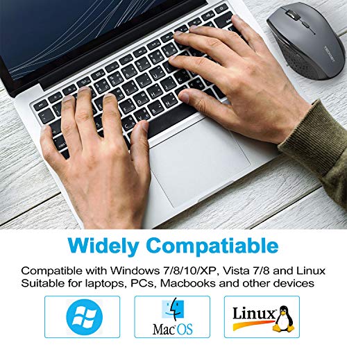 TECKNET Mouse Wireless, 4800 DPI Mouse Senza Fili con 6 Livelli Regolabili, 30 Mesi Durata Batteria con Ricevitore USB, 6 Pulsanti per Windows/Mac/Linux