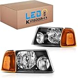 LEDKINGDOMUS Headlight Assembly, DOT-certified, Compatible with Ford Ranger 2001 2002 2003 2004 2005 2006 2007 2008 2009 2010 2011 Headlamp Replacement Black Housing Clear Lens Amber Reflector