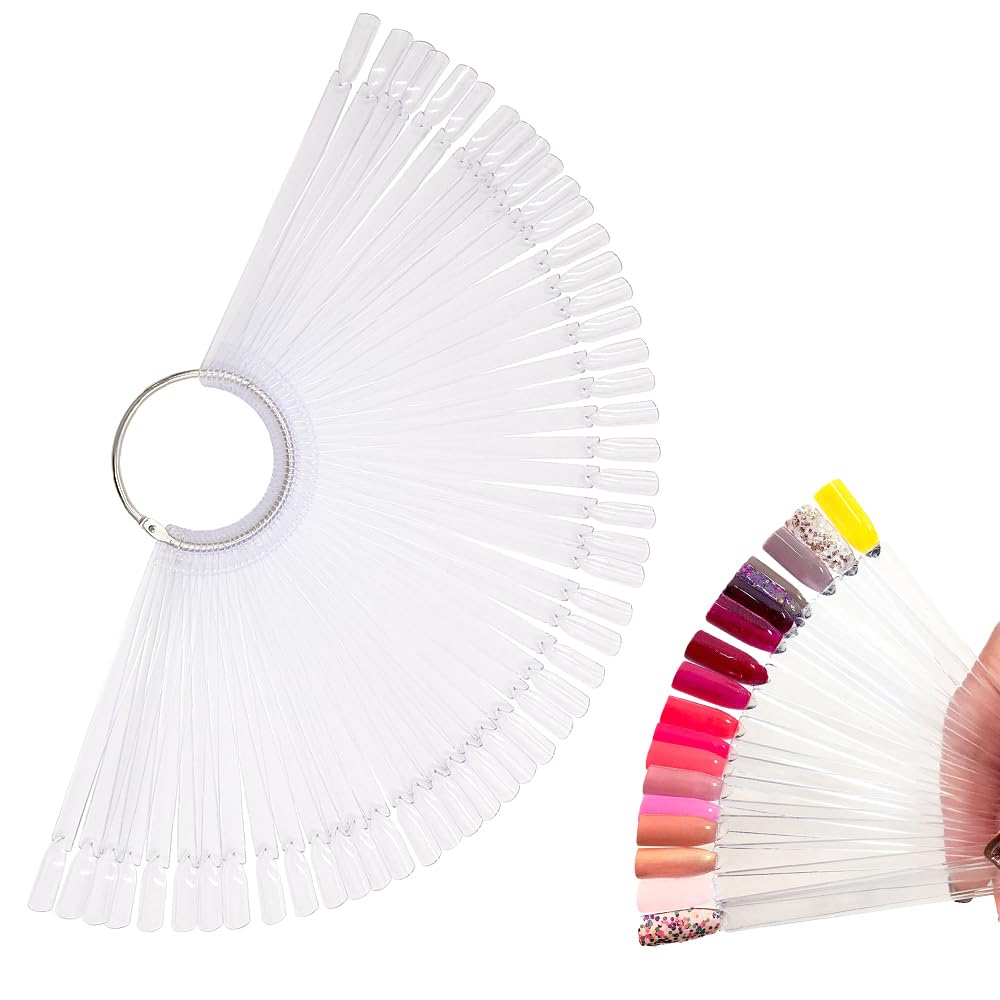Pinkiou Bâtons d'affichage de couleur d'ongle Vernis à ongles Forme d'éventail Carte d'affichage Acrylique Roue d'affichage pour Salon de beauté Nail Studio (Transparent)