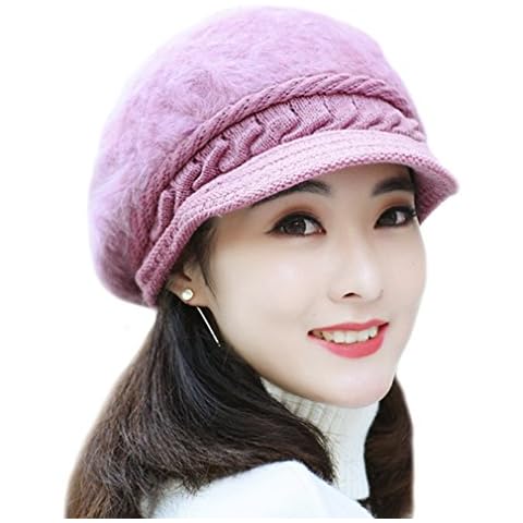 ECHERY Womens Girls Fashion Newsboy Beanie Brim Visor Cabbie Cap Autumn Outdoor Beret Hat Pale Pink Cover