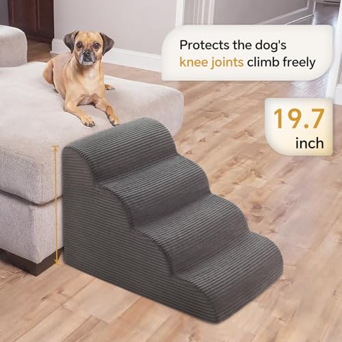 Curved Dog Stairs Ramp for High Beds 19.7" H, 4-Step Dog Steps for Small Dogs and Cats, Removable and Washable Pet Stairs for High Bed Climbing, Non-Slip Balanced Pet Step Indoor, Deep Grey - Image 4