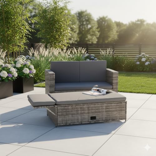 Mucola Polyrattan Gartenset Grau – Lounge Sofa-Garnitur mit...