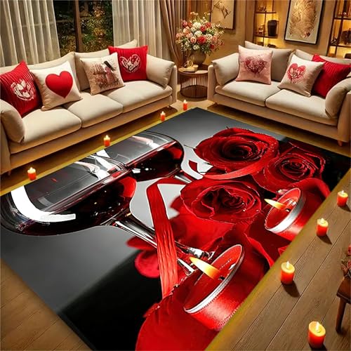Tapete Decorativo Rojo con Diseño de Rosas 5x6 ft miniatura 1