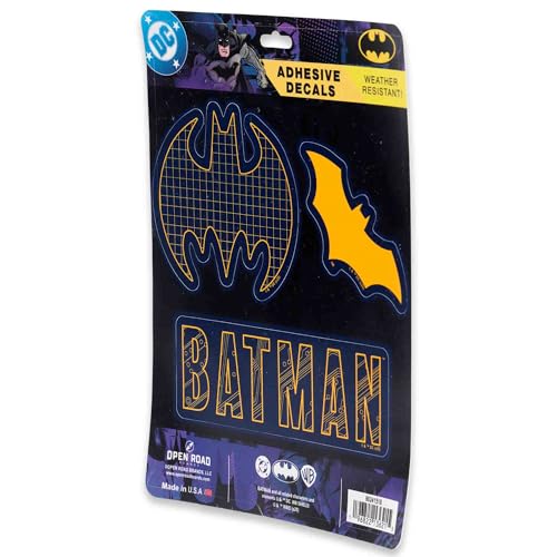 Image of DC Comics Batman Adhesive Vinyl Decals - Iconic Set of Batman Stickers for Car, Water Bottle or Laptop, 1 Pack (3 Count)