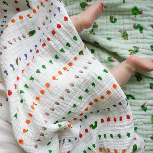 Image of aden + anais Essentials Cotton Muslin Swaddle, Breathable Baby Blanket, Ideal for Newborns, Babies & Infants, Receiving Blanket, Soft and Lightweight Wrap, 4 Pack, Very Hungry Caterpillar