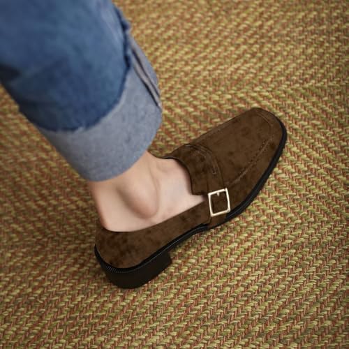 Image of MOOMMO Women Chunky Heel Penny Loafers Square Toe Buckle Slip On Comfort | Office Ladies Loafer Pumps 2 inch Stacked Block Heel Dress Loafers Oxfords Walking Dress Shoes Casual Size 4-11 M US