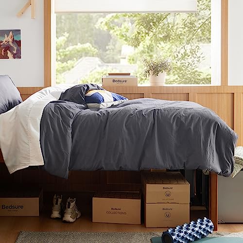 Image of Bedsure Dark Grey Duvet Cover Twin /Twin XL Size - 2 Pieces Prewashed Cotton-Like Extra Soft Bedding Set, Includes 1 Twin Duvet Cover 68x90 Inches with Zipper Closure & 1 Pillow Sham, No Comforter