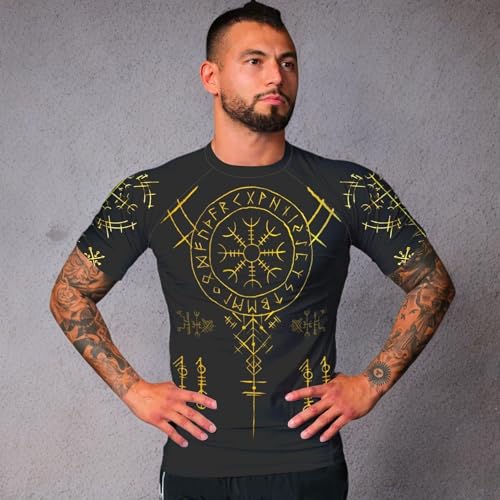 Ultra Soft Compression Shirt, Rash Guard Men Jiu Jitsu Short Sleeve Design 3D Viking MMA Compression Shirt 7