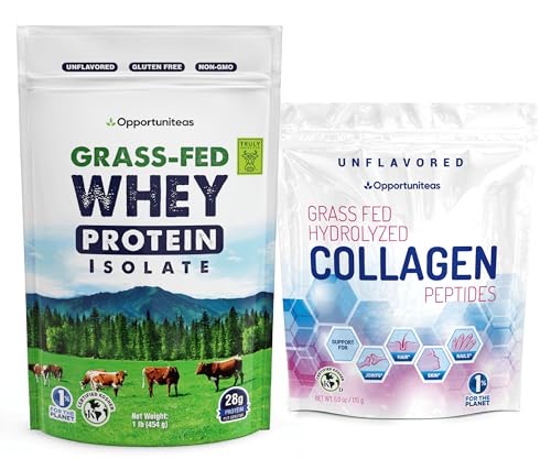 Opportuniteas Grass Fed Whey Protein Isolate & Collagen Creamer Bundle – Unflavored, Non-GMO, Gluten Free – Clean Protein + Collagen Peptides for Coffee, Shakes