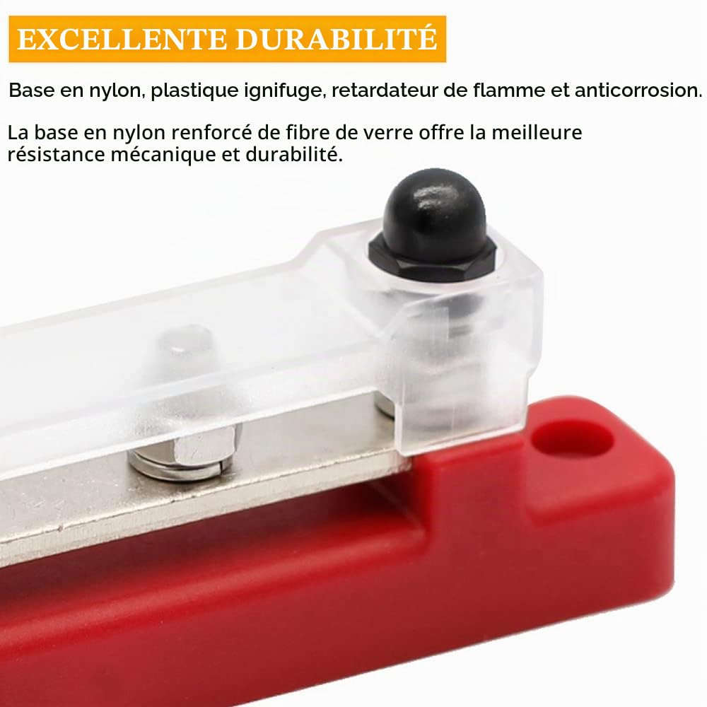 Greluma 1 Paire Barre de bus à 4 bornes, bornier de distribution d'alimentation au sol avec couvercle pour bateau de camping-car, remorque de voiture marine