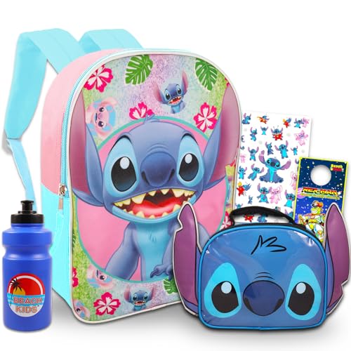 Lilo and Stitch Mochila E Com Lancheira - De 40 Cm, Bolsa, Adesivos Mais | Kit Para A Escola