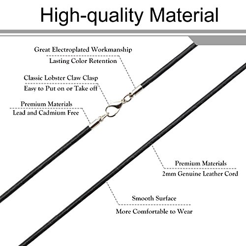 Wunionup Black Natural Leather Necklace Chain - Genuine Cord Chain With Lobster Claw Clasp Wholesale Lot (5Pcs / Pack) 14'' #TOP5