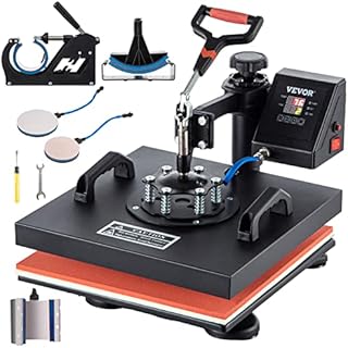 VEVOR Heat Press Machine, 15 x 15 Inch, 6 in 1 Combo Swing Away T-shirt Sublimation Transfer Printer with Teflon Coated, Accessories Included, ETL/FCC Certificated (Color and model may Vary)