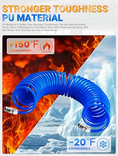 SARDVISA 25 Feet Repairable PU Recoil Air Hose, Air Compressor Hose with 1/4\" NPT Industrial Universal Quick Coupler and I/M Plug Kit, 200PSI Max Air Tool Hose