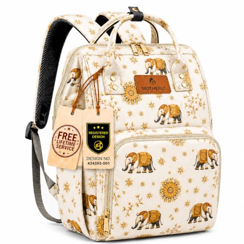 Image of Motherly Patented Diaper Bag Backpack for Moms | Waterproof Baby Travel & Maternity Bag | Spacious Nappy Bag with Insulated Bottle Pockets & Warranty (Elegant Series)