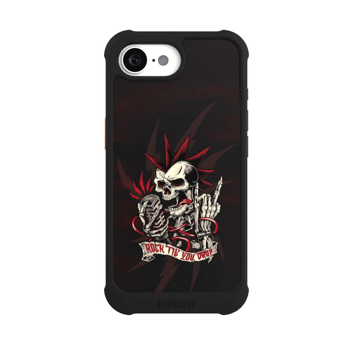 Custodia compatibile con Apple iPhone 16e custodia per cellulare antiurto NIVOmax nero Teschio Rock Musica