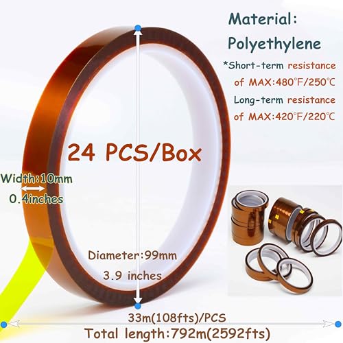 Image of Valley'sYuMiao 24Rolls,10mmx108fts, Heat Tape for Sublimation, Heat Resistant Tape, Heat Transfer Tape, No Residue, Thermal, Total Length 2596fts