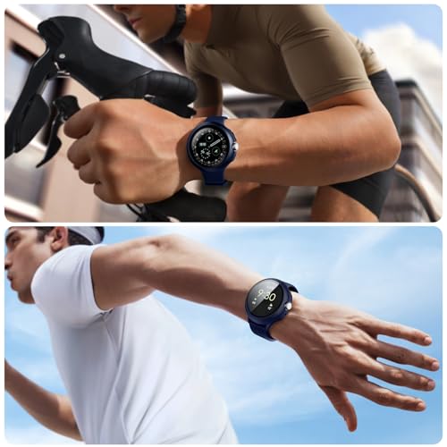 Image of 2Pack Watch Cases Compatible with 41mm Google Pixel Watch 4, Charge with Case On, HD Tempered Glass Screen Protector, Touch-Sensitive, Shockproof, Blue + Clear