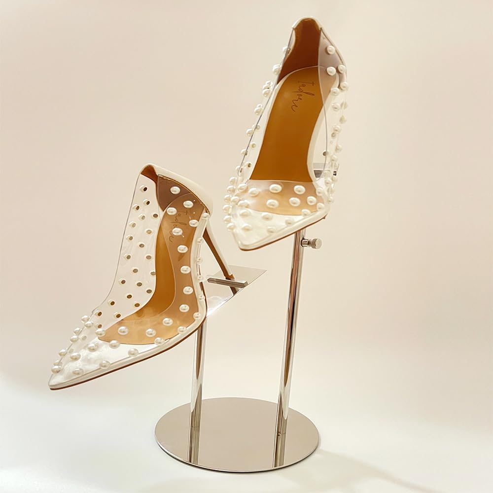 Mollytek Shoe Display Stand for Retail Store Stainless Steel Height Adjustable Countertop Double-Headed High Heel Shoe Display Risers Stand Rack for Vendors Photos