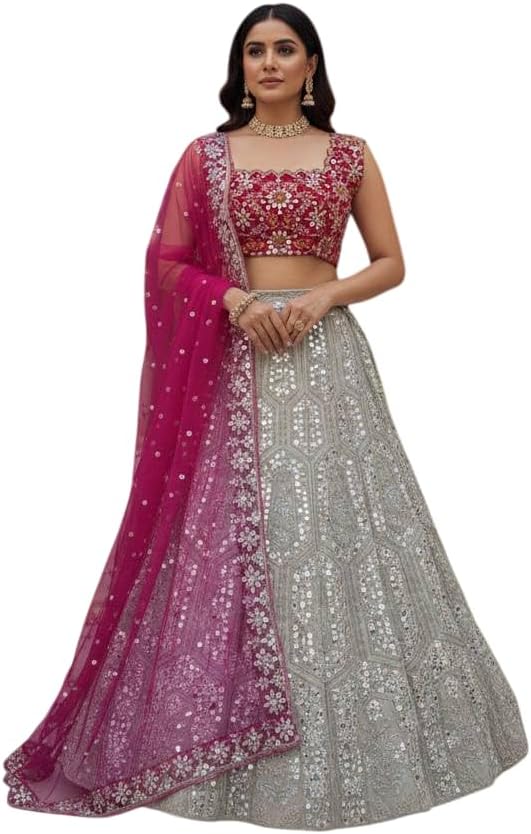 Women's Faux Georgette Lehenga Choli Set with Dupatta | Designer Wedding & Festive Wear