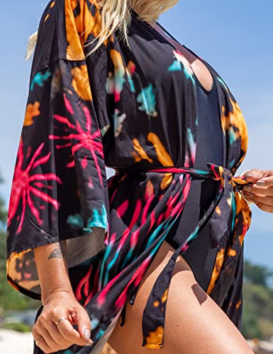 Bsubseach Tie Dye Colorful Cover Ups For Swimwear Women Swimsuit Cover Ups Kimono Cardigan Long Beach Coverup Black #TOP5