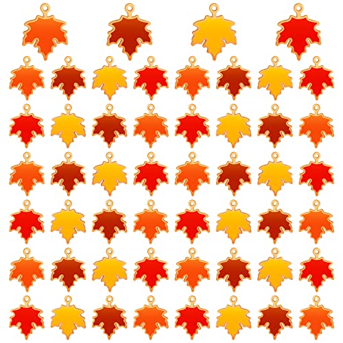 Yolev 48 Pieces Fall Charm Pendants for Jewelry Making Autumn Maple Leaf Necklace Earrings Bulk Alloy Multicolor Charm Pendants for Thanksgiving Necklace Bracelets Earring Keychain Making