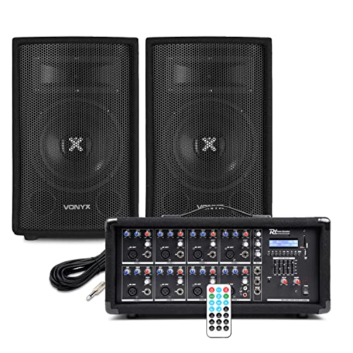 Complete PA System for Bands, Churches, and Singers – Includes 2x 8-inch Passive PA Speakers, 800W Powered Mixer with Bluetooth, USB, EQ, and 2x 6m Speaker Cables – Ideal for Small Gigs and Events
