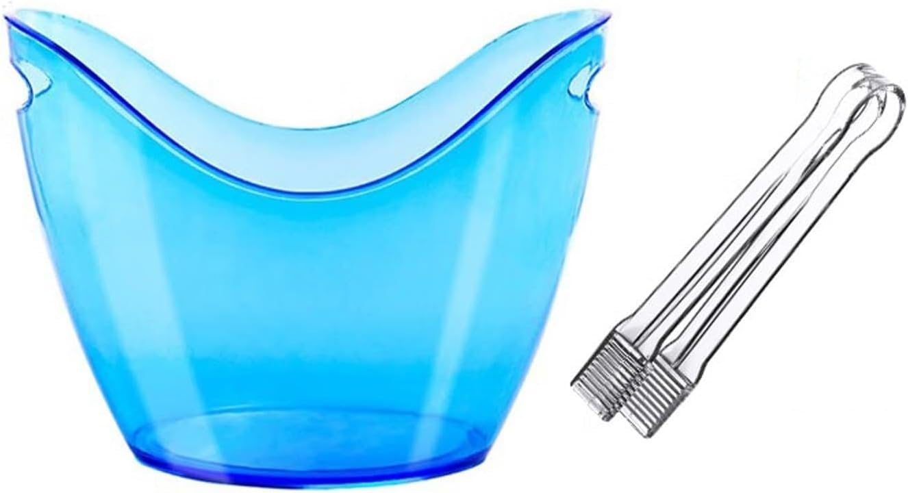 8L Acrylic Champagne Ice Bucket with Ice Tongs - Large Capacity Wine Chiller for Parties & Events(Blue)