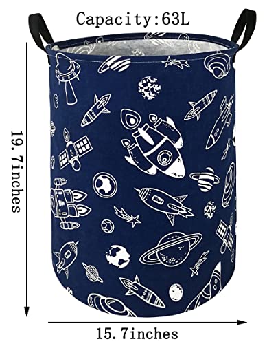 Duyiy Canvas Storage Basket With Handle Large Organizer Bins For Dirty Laundry Hamper Baby Toys Nursery Kids Clothes Gift Basket (Navy Spacecraft) #TOP1
