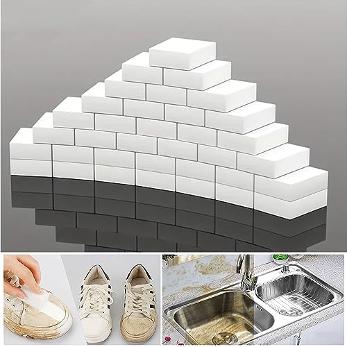 Image of 100Pack Magic Sponge Eraser, Melamine Sponge Foam, Non-Scratch Heavy Duty Kitchen Scrub Pads, Multi-Functional Household Cleaning Sponges for Dish, Bathroom, Bathtub, Sink, Cup, Wall Cleaner