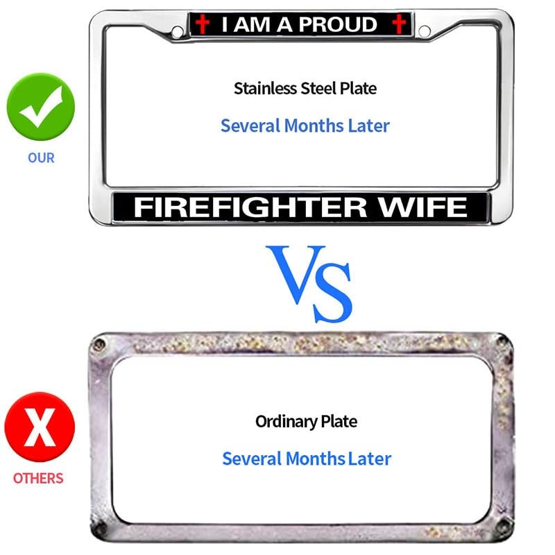 Image of Proud Firefighter Wife Easy Installation License Plate Frame Fireman Lover License Plate Frame