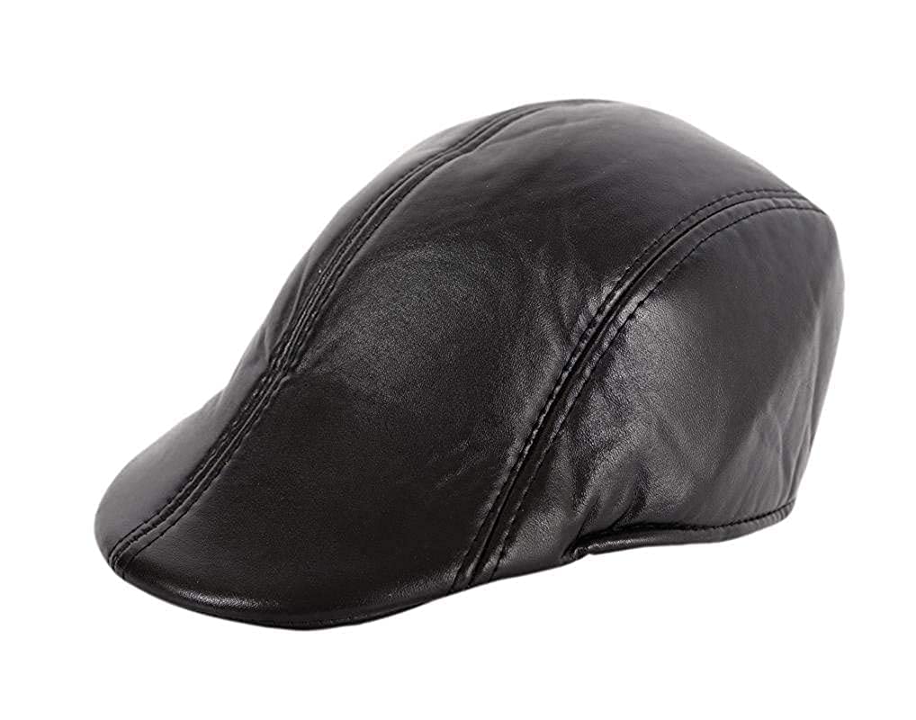 GenericMANGAL - Hat Berets Cap Golf Driving Sun Flat Cabbie Newsboy Men Women Leather Look Golf Cap-Fashion Black