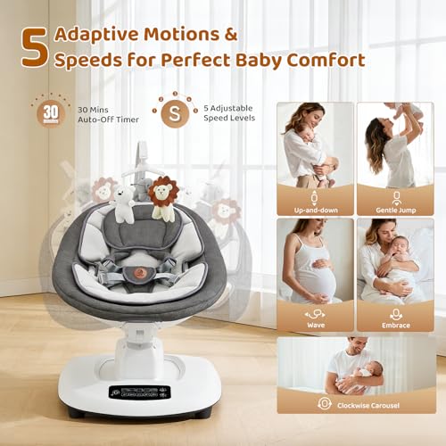 Image of Baby Swing, Multi-Motion Baby Swings for Infants to Toddlers, Enabled with 5 Unique Motions & 5 Speeds, 360 Rotating Seat, 5-Point Harness, 5 Preset Lullabies