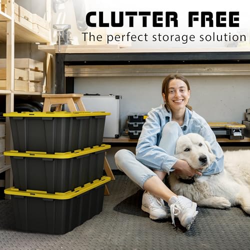 Lifetime Home 8 PACK of Medium 12 Gallon Plastic Storage Bin Tote Organizing Container with Ultra Durable Secure Latching Lids, Stackable, Extra Strength Clear with Built in Handle - Black and Yellow - Image 5