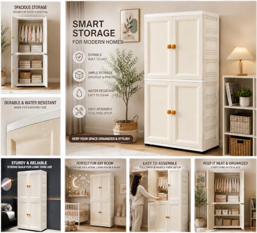 Image of LERIMO Plastic Wardrobe for Clothes | Portable Foldable Wardrobe Almirah for Bedroom | Kids & Baby Clothes Storage Cupboard | Collapsible Plastic Storage Cabinet | Almirah for Kids Clothes