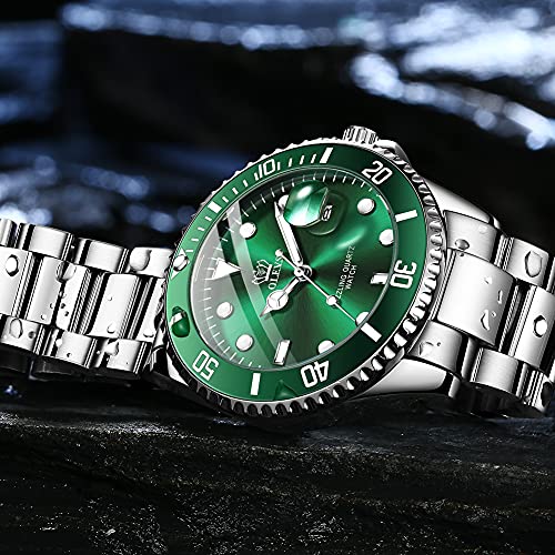 Image of OLEVS Watches for Men Classic with Date Business Dress Luxury Big Face Green /Black /Blue Waterproof Luminous Mens Wrist Watch Analog Two Tone Stainless Steel Men Watch