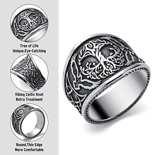 Viking Rings for Men Norse Viking Runes Vegvisir Compass Valknut Ring Jewelry for Men Women Boys Size 7-132