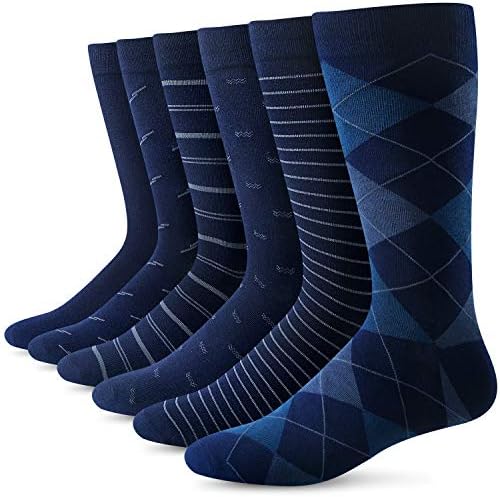 Yousu Mens Dress Socks Business Casual Solid Cotton Crew Sock 6 Pairs