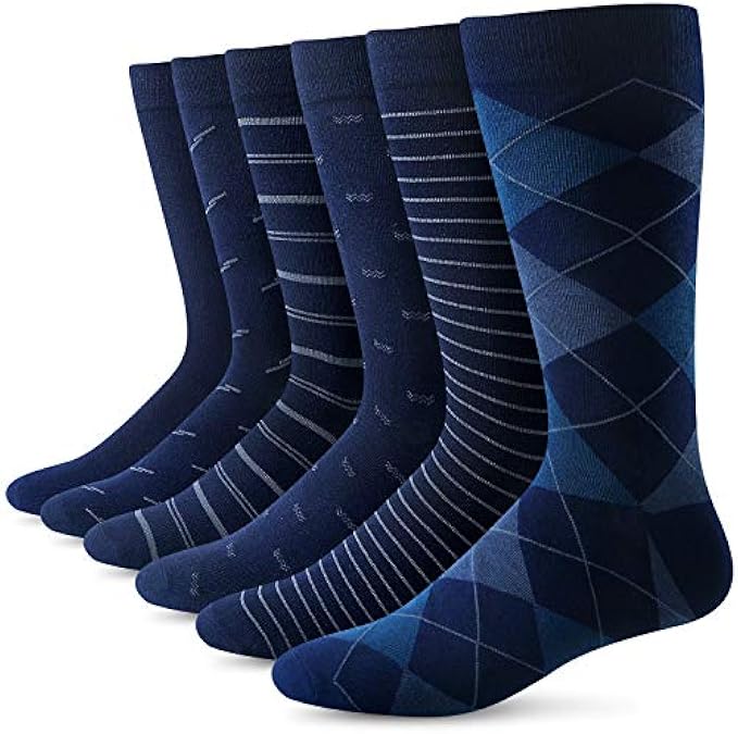 Yousu Mens Dress Socks Business Casual Solid Pattern Cotton Crew Sock 6 Pairs