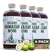 Healing Noni - 4-Pack Glass Bottle 32oz - 100% Pure Hawaiian Organic Noni Juice - All-Natural Uns...