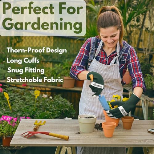 EVO Fitness Gartenhandschuhe für Männer und Frauen Robuster, dornensicherer, bequemer, atmungsaktiver Schutz aus Leder mit starkem Griff Rigger (Langes Grün, M)