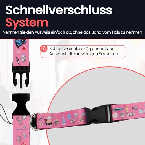 VERY IMPORTANT RUNNER - Schlüsselband Krankenschwester 56x2 cm mit Karabiner, Sicherheitsverschluss & Kartenhülle mit Band - Lanyard für Krankenschwester & Schlüsselband Medizin (Rosa)