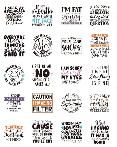 Luvsweets Sarcastic UV DTF Wrap Stickers - 8 Sheets Funny UVDTF Decals for Motel Keychain, Humorous Rub on Transfer Stickers, DIY Hotel Keychain Blank Personalized Crafts