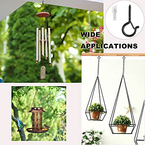 Plusroc 40 Pack Hooks For Hanging Outdoor String Lights, Screw Hooks Heavy Duty Outside Patio Lights Q-Hanger, 2.2 Inch Black Cup Hooks Screw In, Wall Ceiling Mount #TOP2