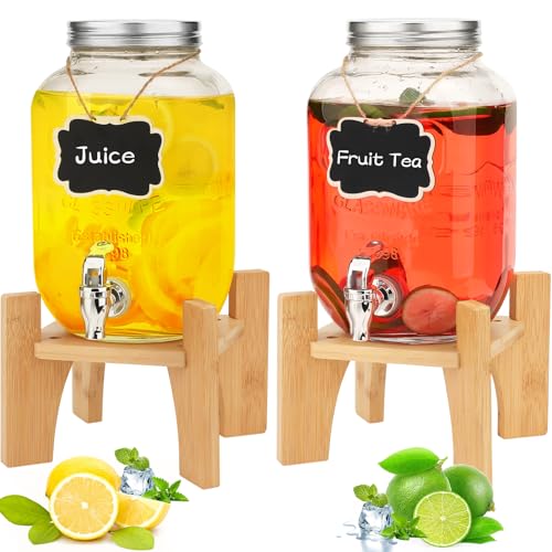 Dispensador de bebidas de 1 galón con soporte, 2 paquetes de dispensadores de bebidas, dispensador de zumo de agua de cristal, cuenco para fiestas Dispensador de bebidas de 1 galón con soporte, 2 paquetes de dispensadores de bebidas, dispensador de zumo de agua de cristal, cuenco para fiestas