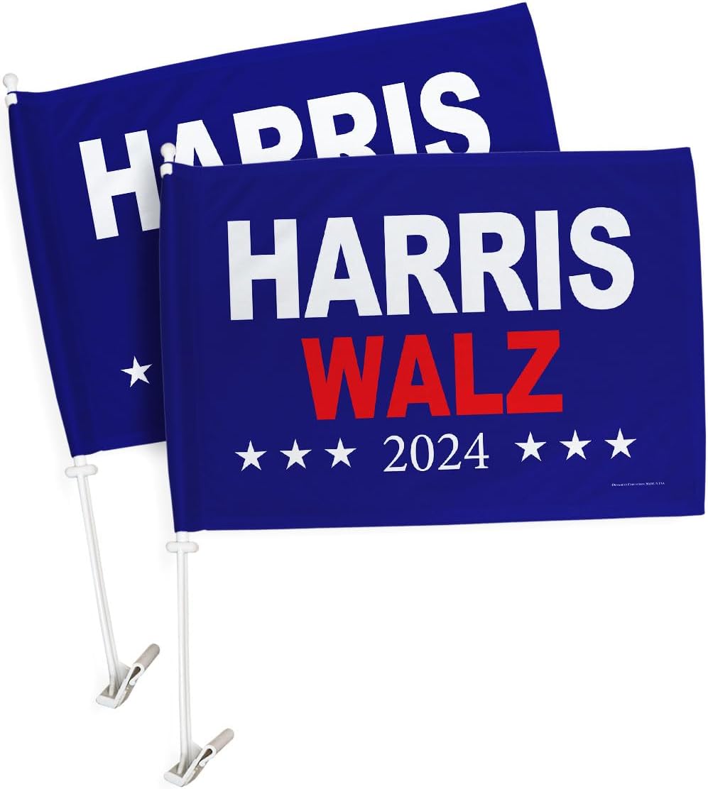 Blue Harris Walz 2024 Flag For Car 2 Pcs Bandera Para Carros Window Clip Pole Mount Kit President 47 Poster Auto Decor Sign Outdoor Sports Fan Decorations Democrat Gift Made In USA