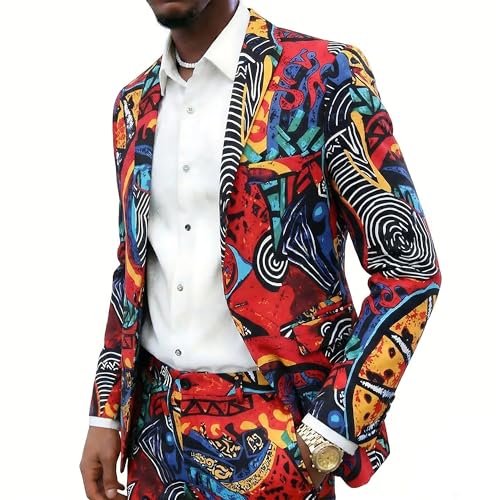 Mens 2 Piece Print Suit Floral Party Dress Jacket Slim 2 Button Blazer Pants