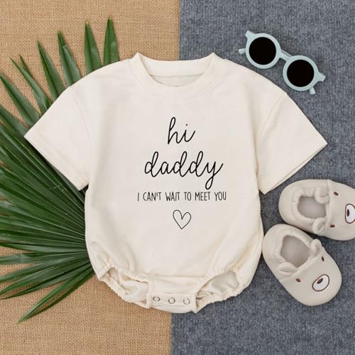 2Pcs Hi Daddy I Can't Wait To Meet You pregnancy Announcement For Husband Dad Romper, Hi Daddy Onesie Pregnancy Announcement Baby announcement Coming Soon onesie (0-3 Months)3