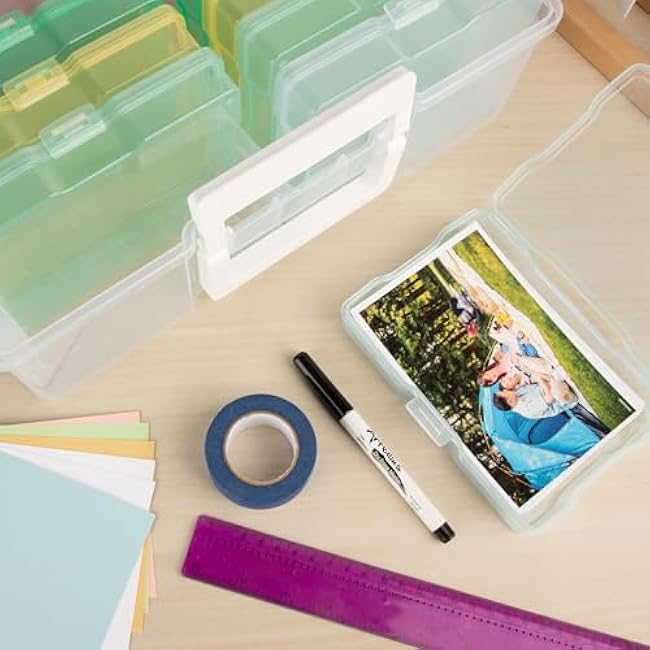 Photo Organizer, 16 inner 4''¡Á6'' Photo Storage Containers with Handle for Crafts Scrapbooking Stationery, Seed, Sewing Supplies, Arts Supply(Candy-Colored)